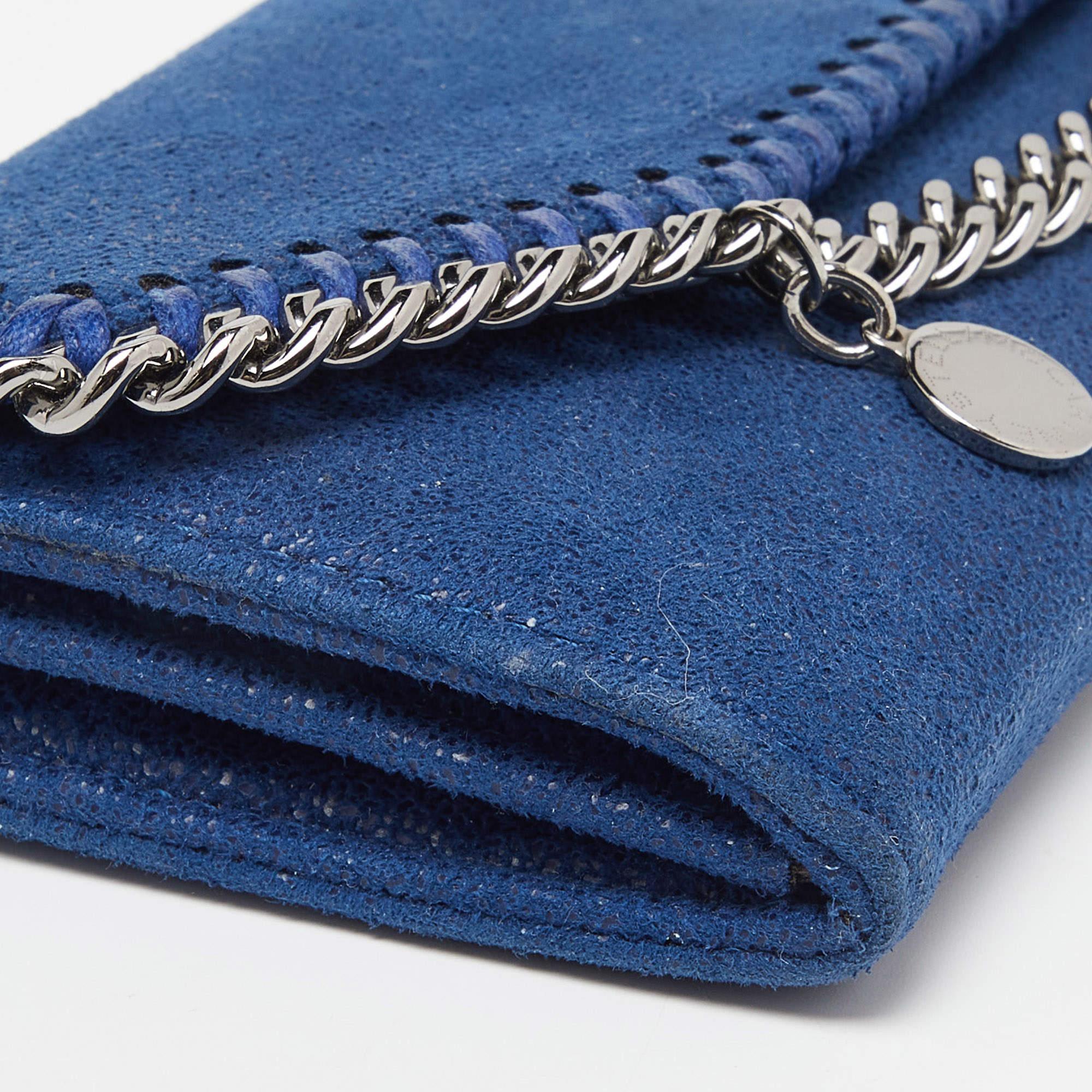 Stella McCartney Blue Shimmer Faux Suede Falabella Flap Wallet For Sale 4