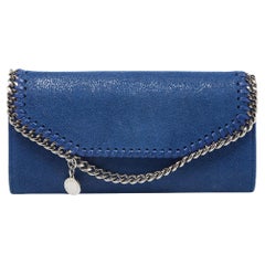 Stella McCartney Blue Shimmer Faux Suede Falabella Flap Wallet