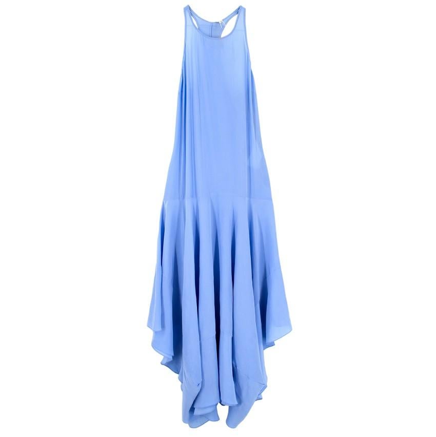 Stella McCartney 100% Silk Drop Hem Dress

- Blue in colour
- Sleeveless
- Drop waist hem
- Waterfall hem
- Concealed side zip
- Stella McCartney logo label sewn inside top back of dress

Condition: 9/10
Measurements are taken laying flat, seam to