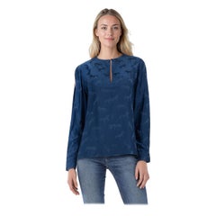 Stella McCartney Blue Silk Horse Print Blouse Size M