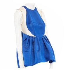 STELLA MCCARTNEY blue silk mesh illusion peplum flared hem top IT36 XXS