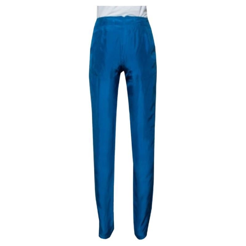 Stella McCartney Blue Silk Tapered Leg Trousers M In Excellent Condition For Sale In Dubai, Al Qouz 2