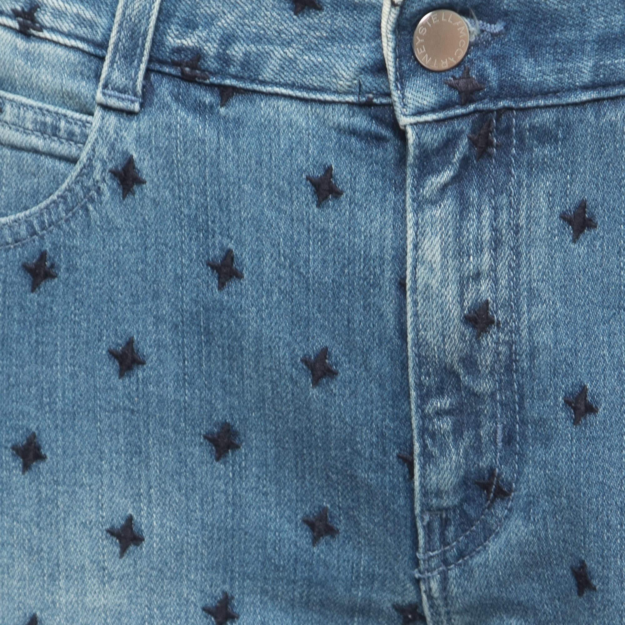 Gris Stella McCartney Jean skinny brodé d'étoiles bleues taille M 27