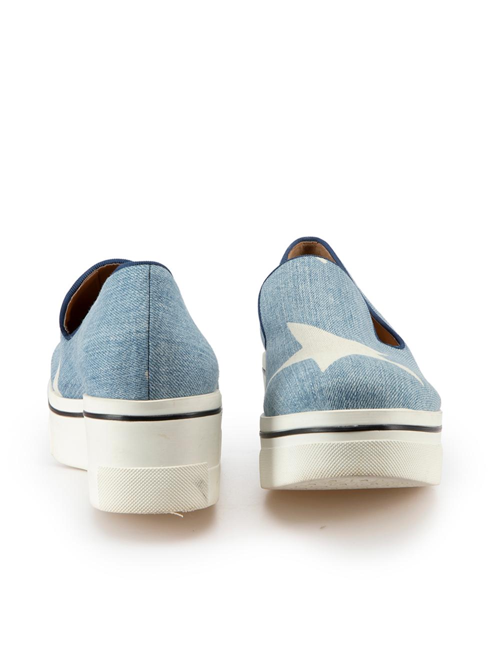 Stella McCartney Blue Star Print Platform Slip Ons Size IT 40 In Excellent Condition In London, GB