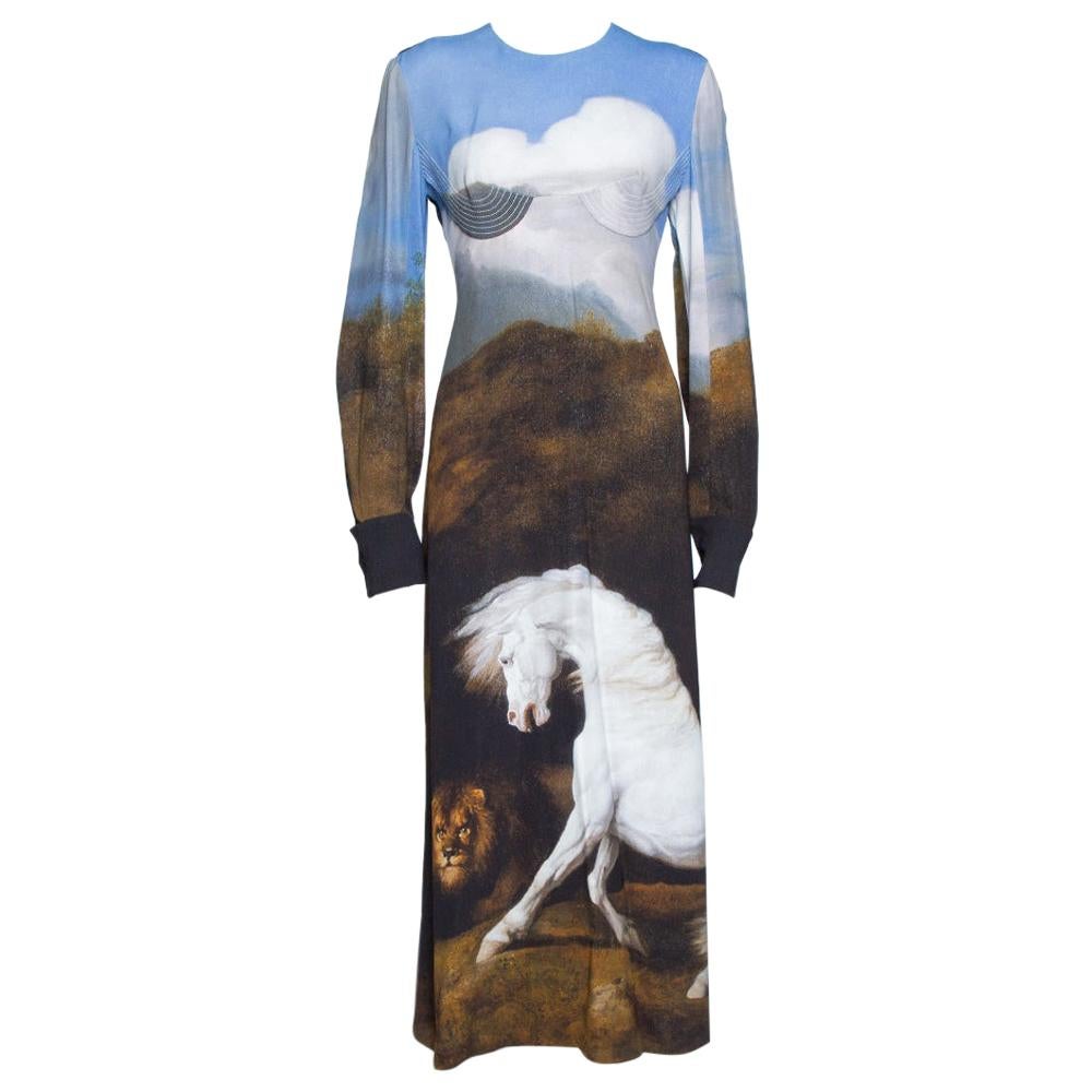 Stella McCartney Blue Stubbs Horse Print Side Slit Detail Midi Dress S