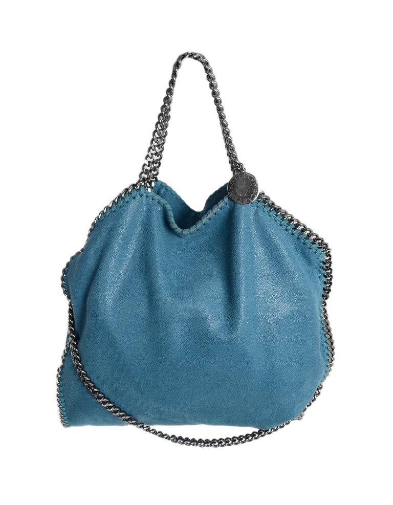 Stella McCartney Blue Vegan Faux Leather Shaggy Deer Falabella Fold Over  Tote For Sale at 1stDibs