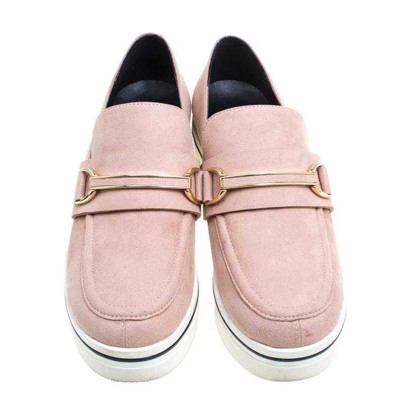 These beautiful Stella McCartney loafers have been styled with perfection just so a diva like you can flaunt them. They've been crafted from blush pink faux suede and styled with platforms and comfortable insoles. They'll look amazing with all your