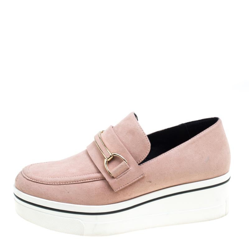 Beige Stella McCartney Blush Pink Faux Suede Slip On Platform Loafers Size 38