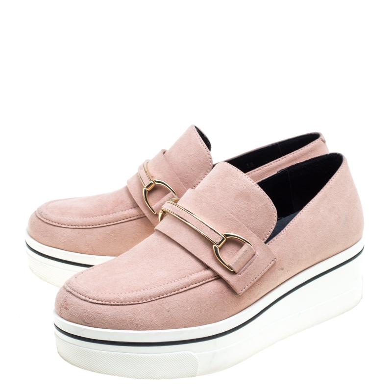 Stella McCartney Blush Pink Faux Suede Slip On Platform Loafers Size 38 In Good Condition In Dubai, Al Qouz 2