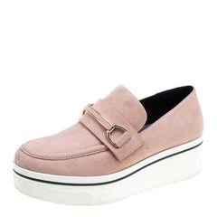 Stella McCartney Blush Pink Faux Suede Slip On Platform Loafers Size 38