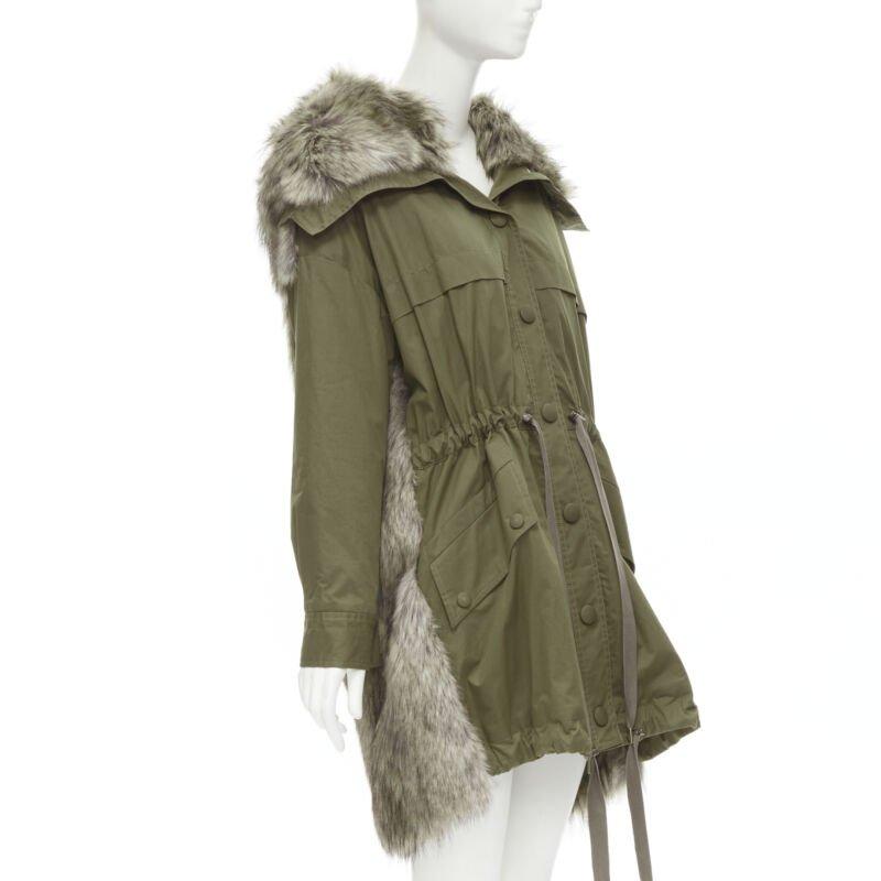 Grigio STELLA MCCARTNEY parka con coulisse in pelliccia sintetica marrone verde militare FR34 XS in vendita