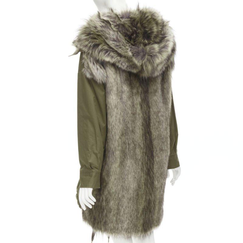 STELLA MCCARTNEY parka con coulisse in pelliccia sintetica marrone verde militare FR34 XS in vendita 1
