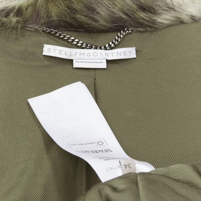 STELLA MCCARTNEY parka con coulisse in pelliccia sintetica marrone verde militare FR34 XS in vendita 3