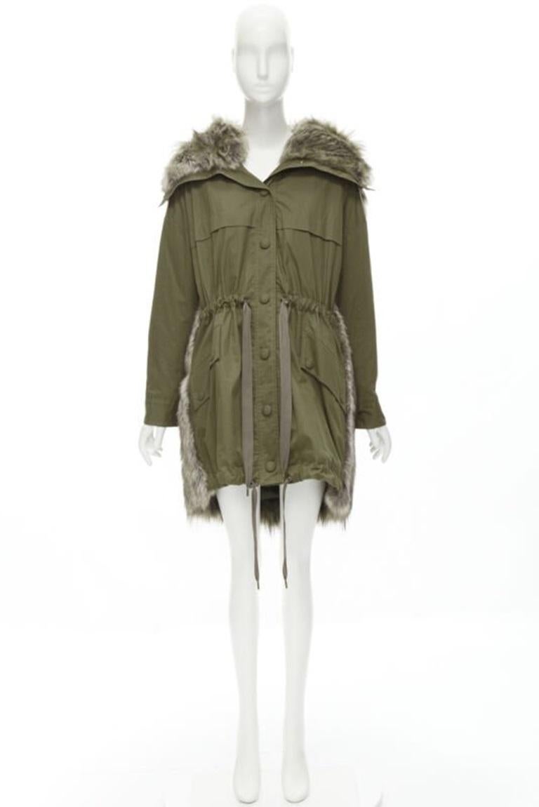 STELLA MCCARTNEY parka con coulisse in pelliccia sintetica marrone verde militare FR34 XS in vendita 4