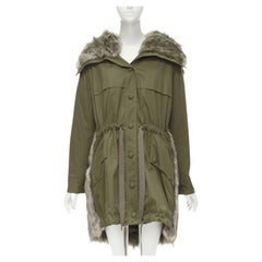 STELLA MCCARTNEY brown faux fur military green drawstring parka FR34 XS