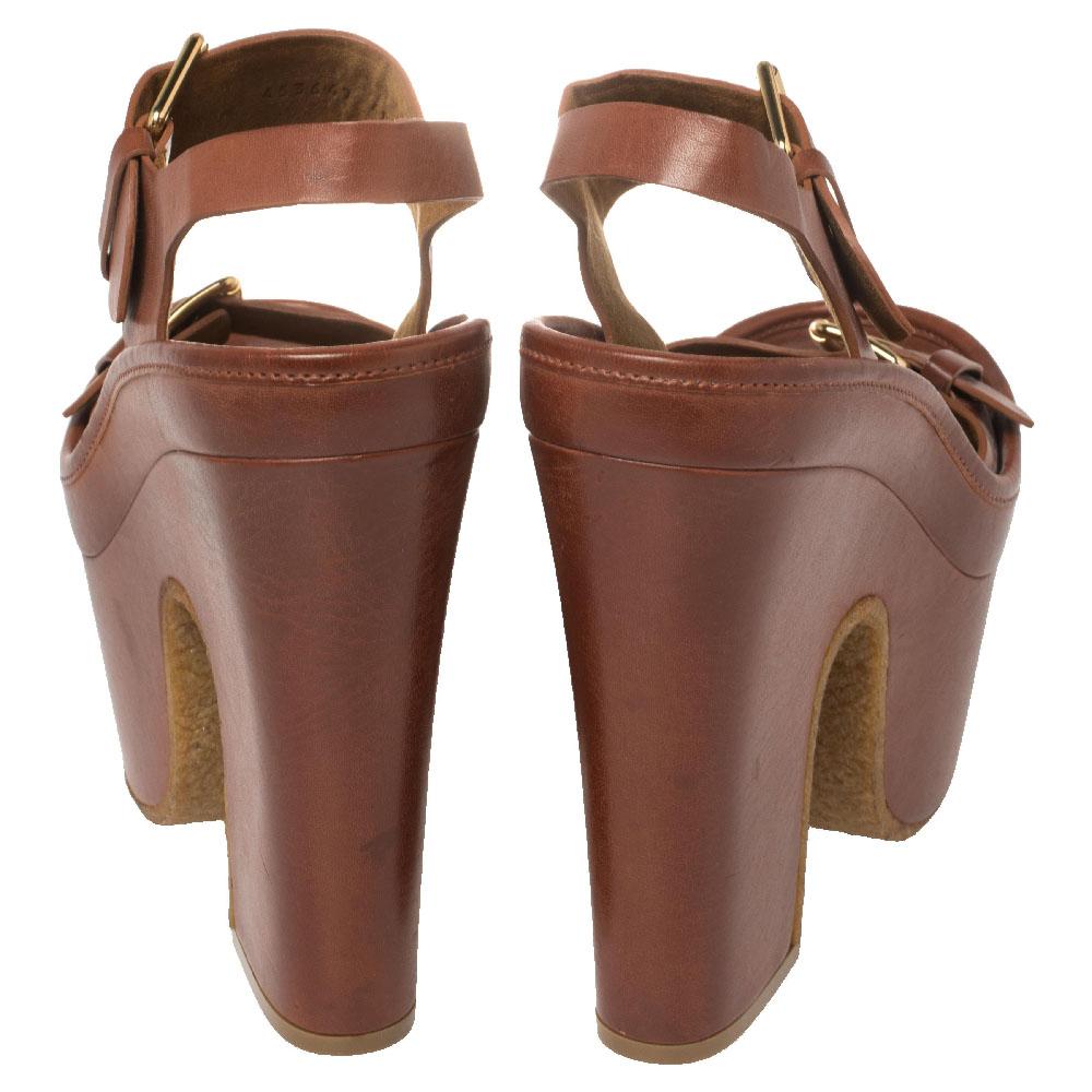 Stella McCartney Brown Faux Leather Buckle Block Heel Platform Sandals Size 40 3