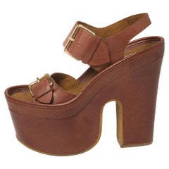 Stella McCartney Braun Kunstleder Schnalle Blockabsatz Plateau Sandalen Größe 40