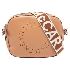 Stella McCartney Brown Faux Leather Perforated Logo Mini Camera Bag