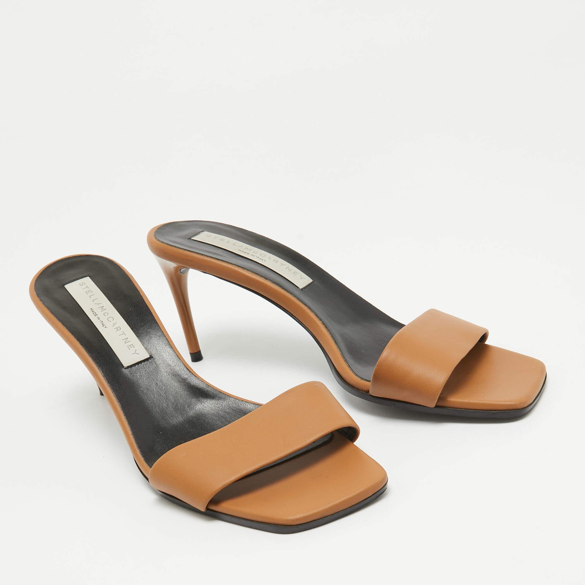 Women's Stella McCartney Brown Faux Leather Slide Sandals Size 38 For Sale