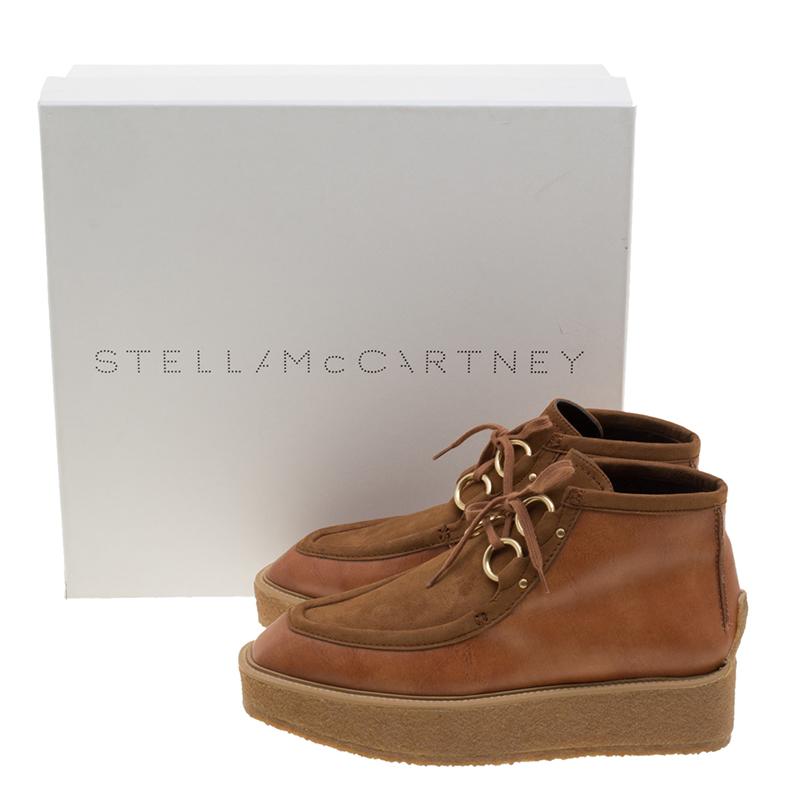 Stella McCartney Brown Faux Suede and Leather High Clipper Platform Ankle Boots  2