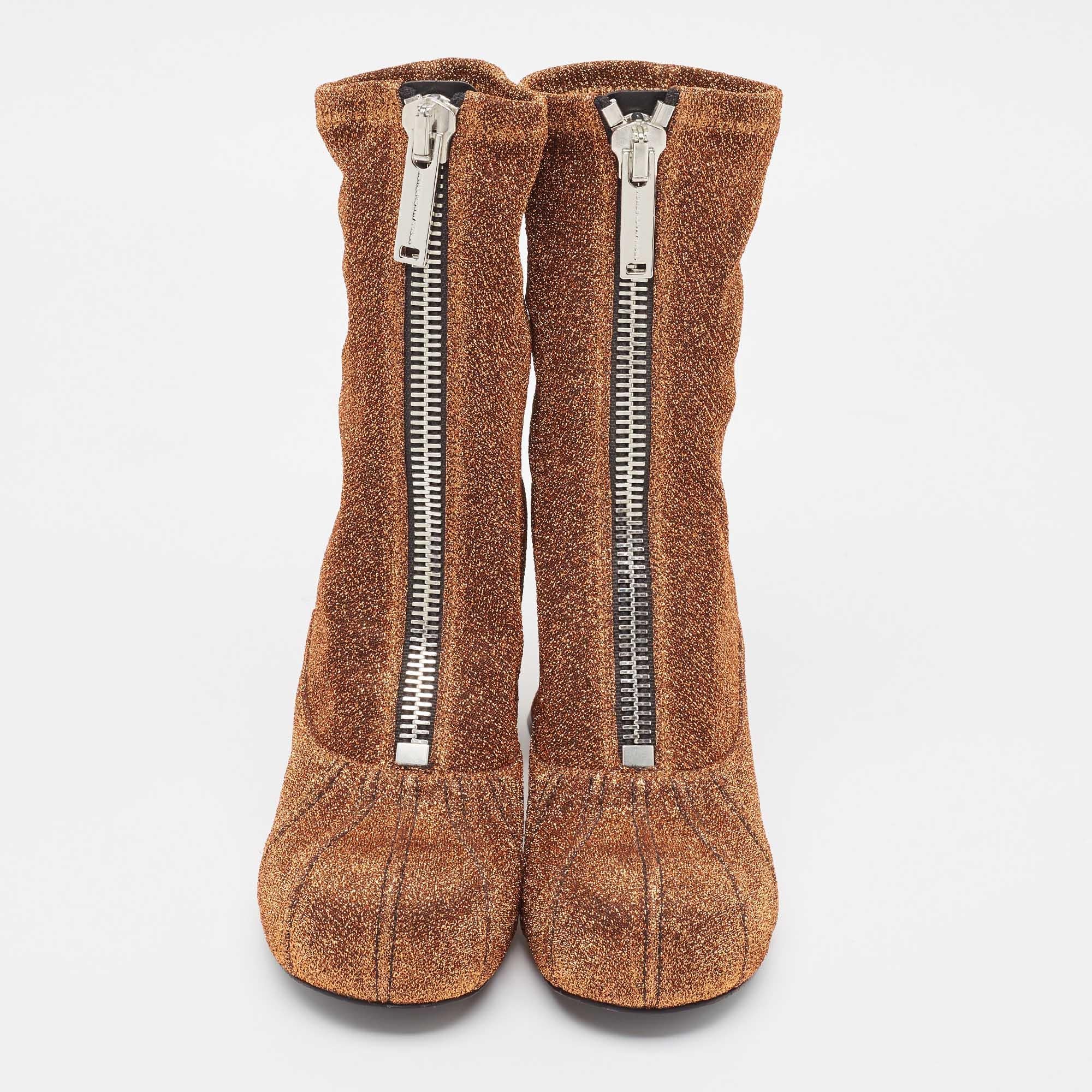 Stella McCartney Brown/Gold Lurex Groove Stiefelette Größe 37.5 (Braun) im Angebot