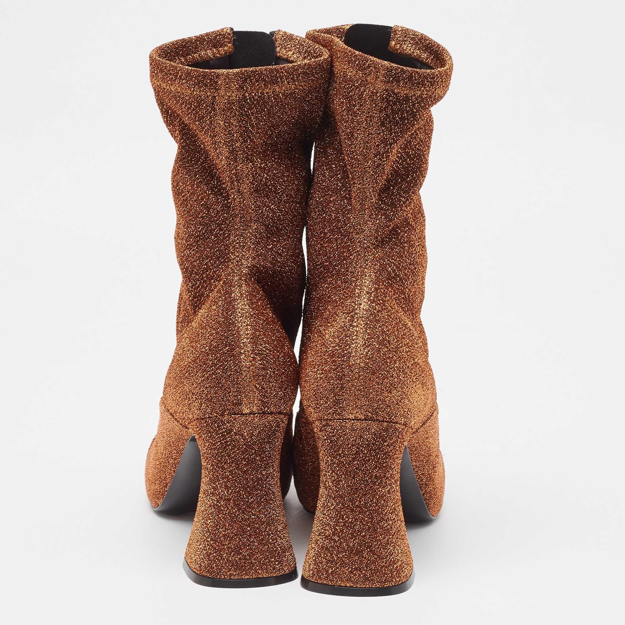 Stella McCartney Brown/Gold Lurex Groove Stiefelette Größe 37.5 Damen im Angebot