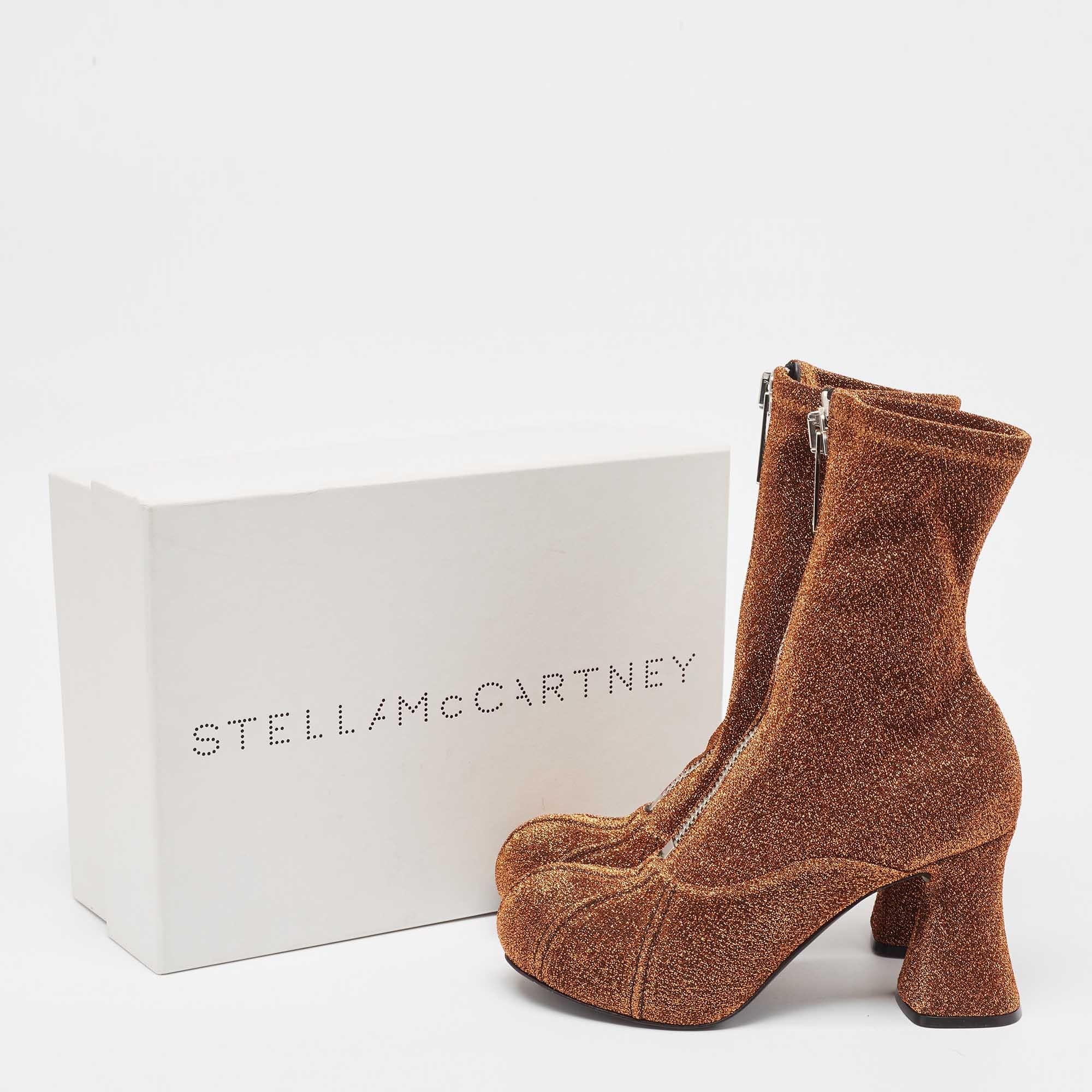 Stella McCartney Brown/Gold Lurex Groove Stiefelette Größe 37.5 im Angebot 4