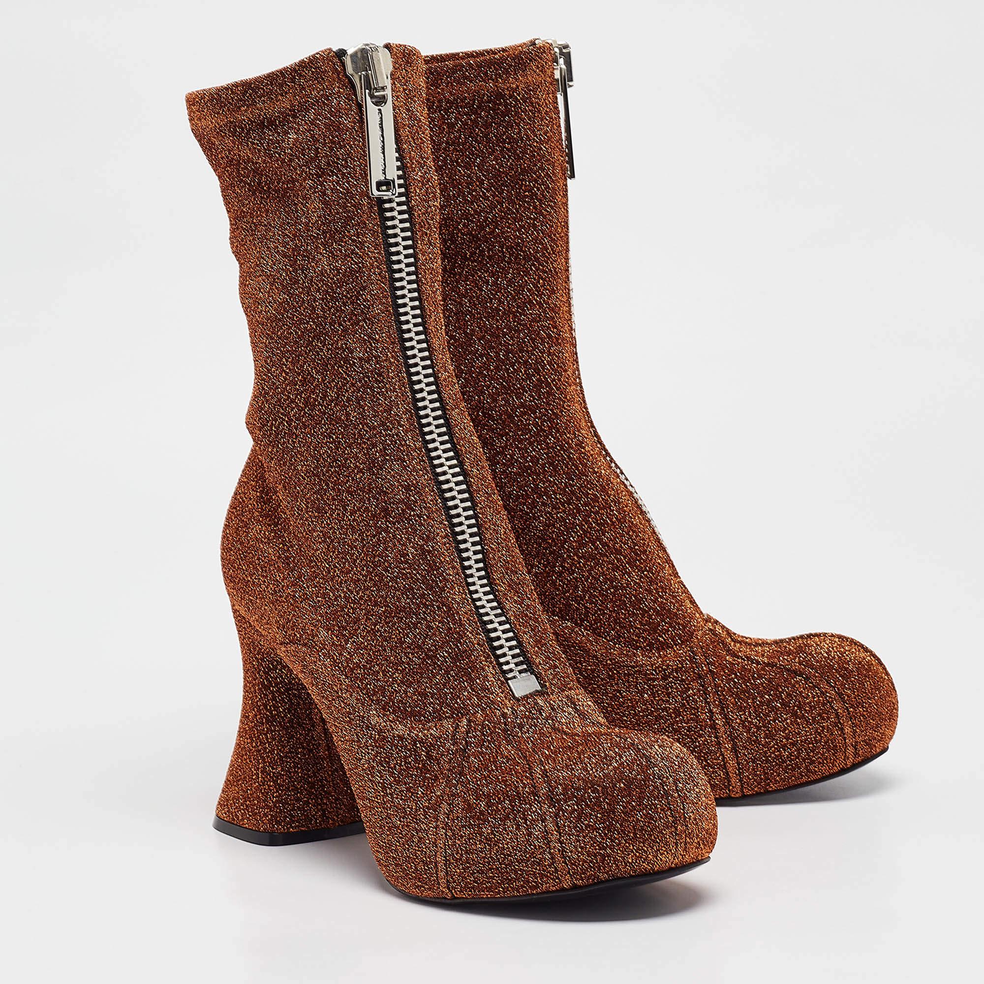Women's Stella McCartney Brown/Gold Lurex Groove Ankle Boots Size 38 For Sale