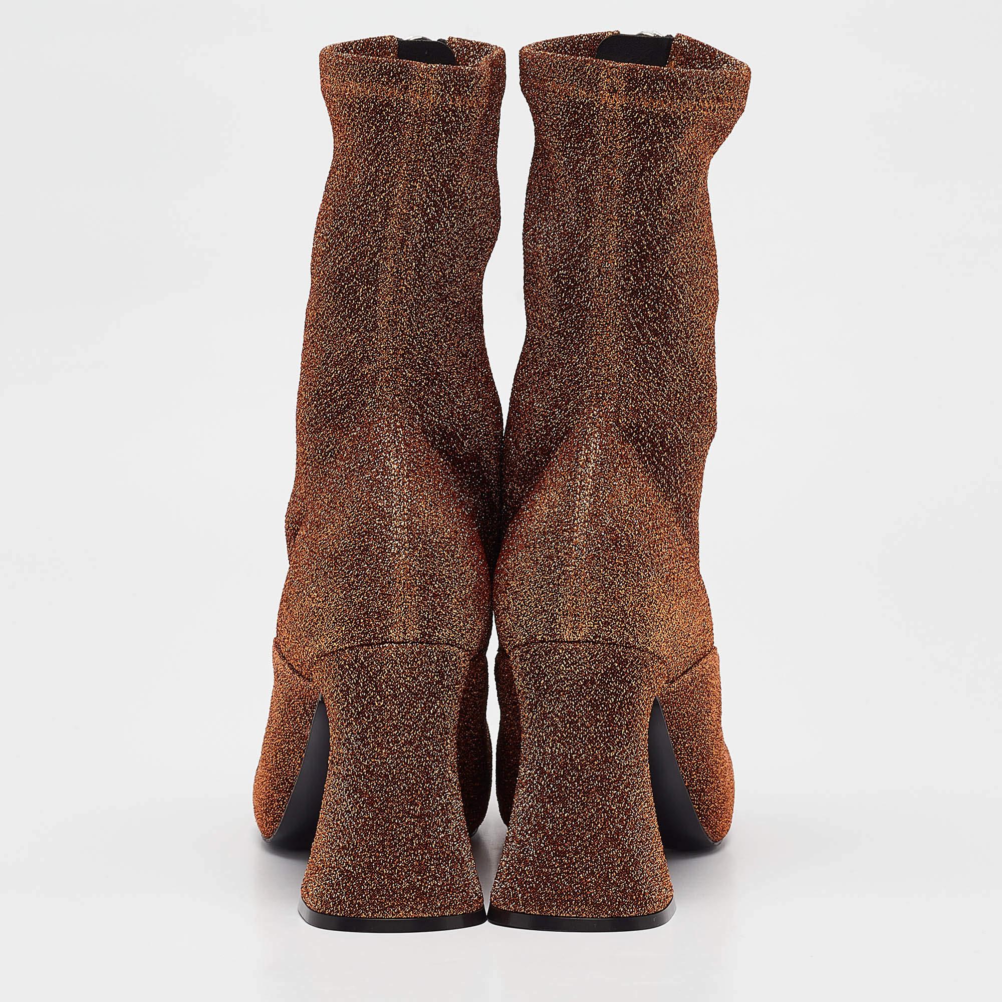 Stella McCartney Brown/Gold Lurex Groove Ankle Boots Size 38 For Sale 1