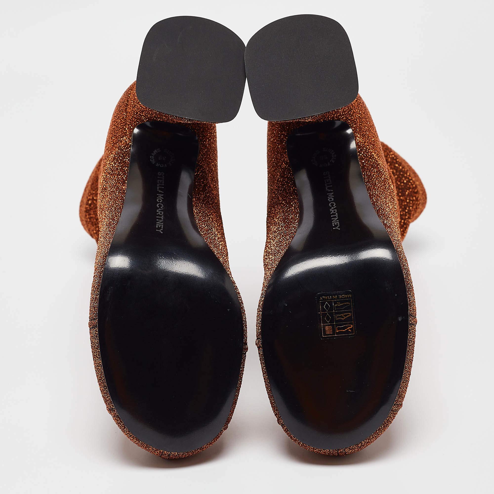 Stella McCartney Brown/Gold Lurex Groove Ankle Boots Size 38 For Sale 2