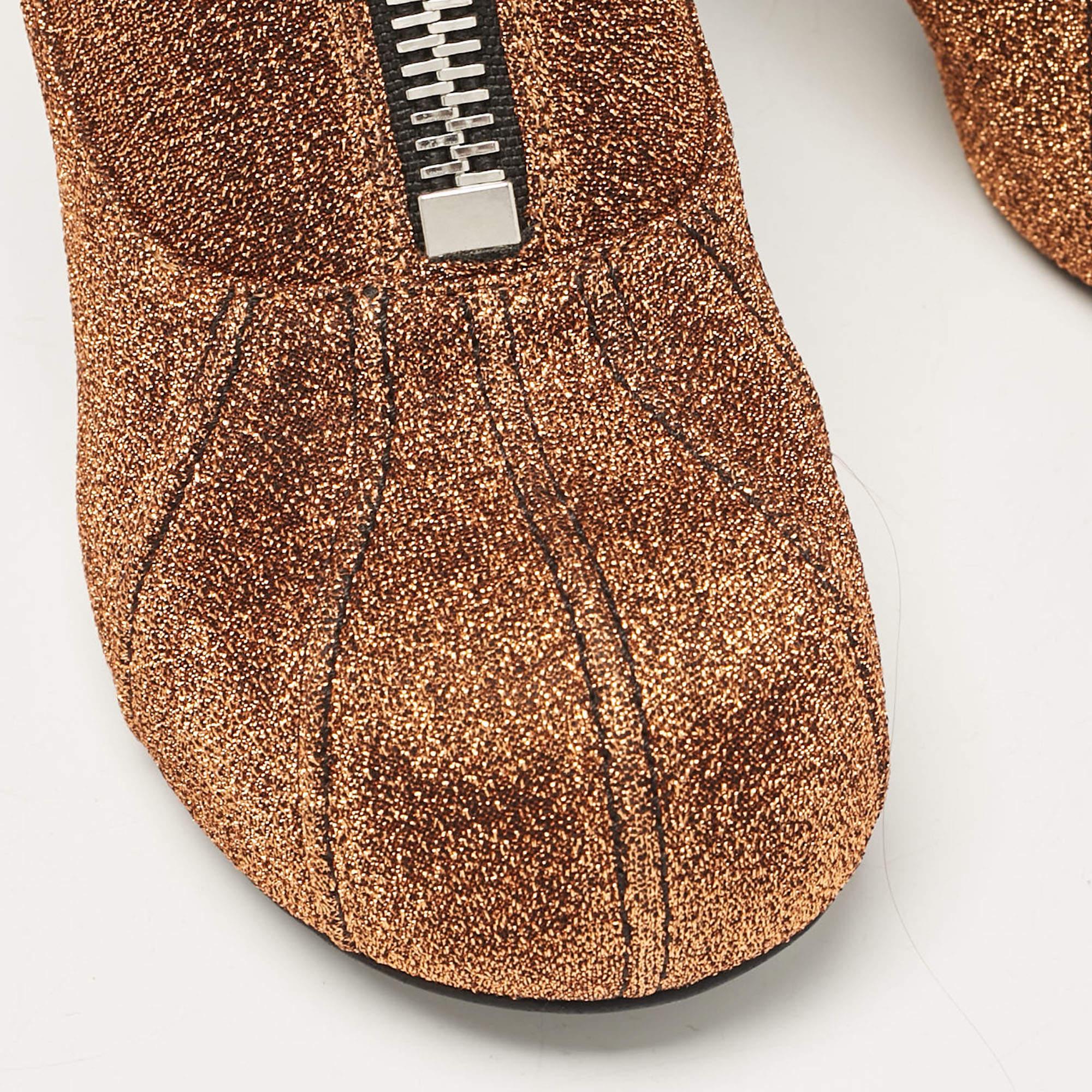 Botas tobilleras Stella McCartney de tejido de lúrex marrón talla 38 en venta 2