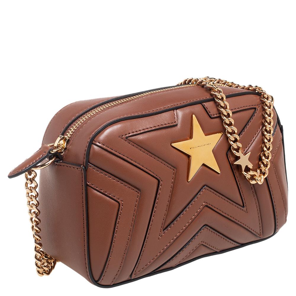 Stella McCartney Brown Quilted Leather Stella Star Crossbody Bag 1