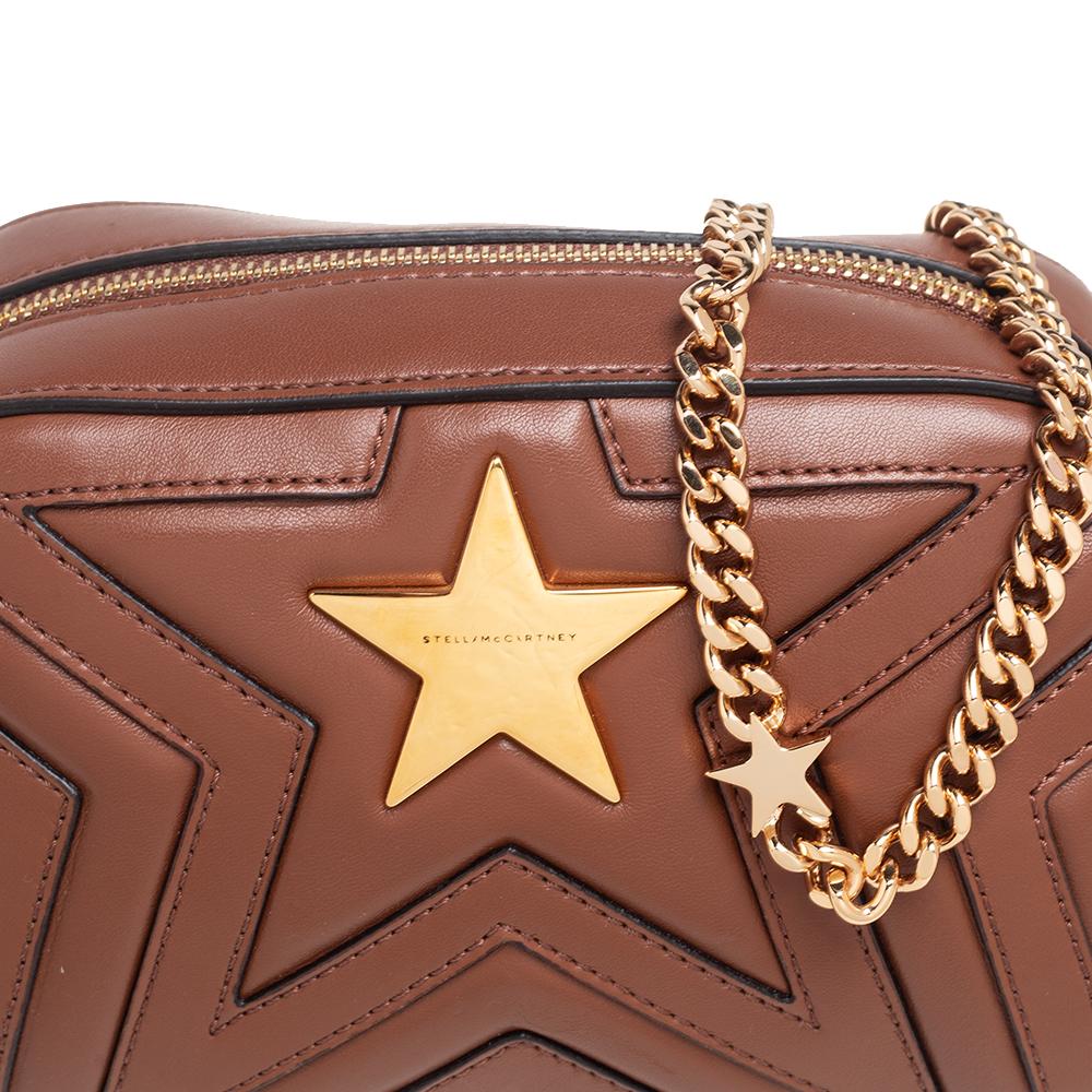 Stella McCartney Brown Quilted Leather Stella Star Crossbody Bag 6