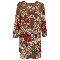 Stella McCartney Brown Sequin Embellished Silk Shift Dress M