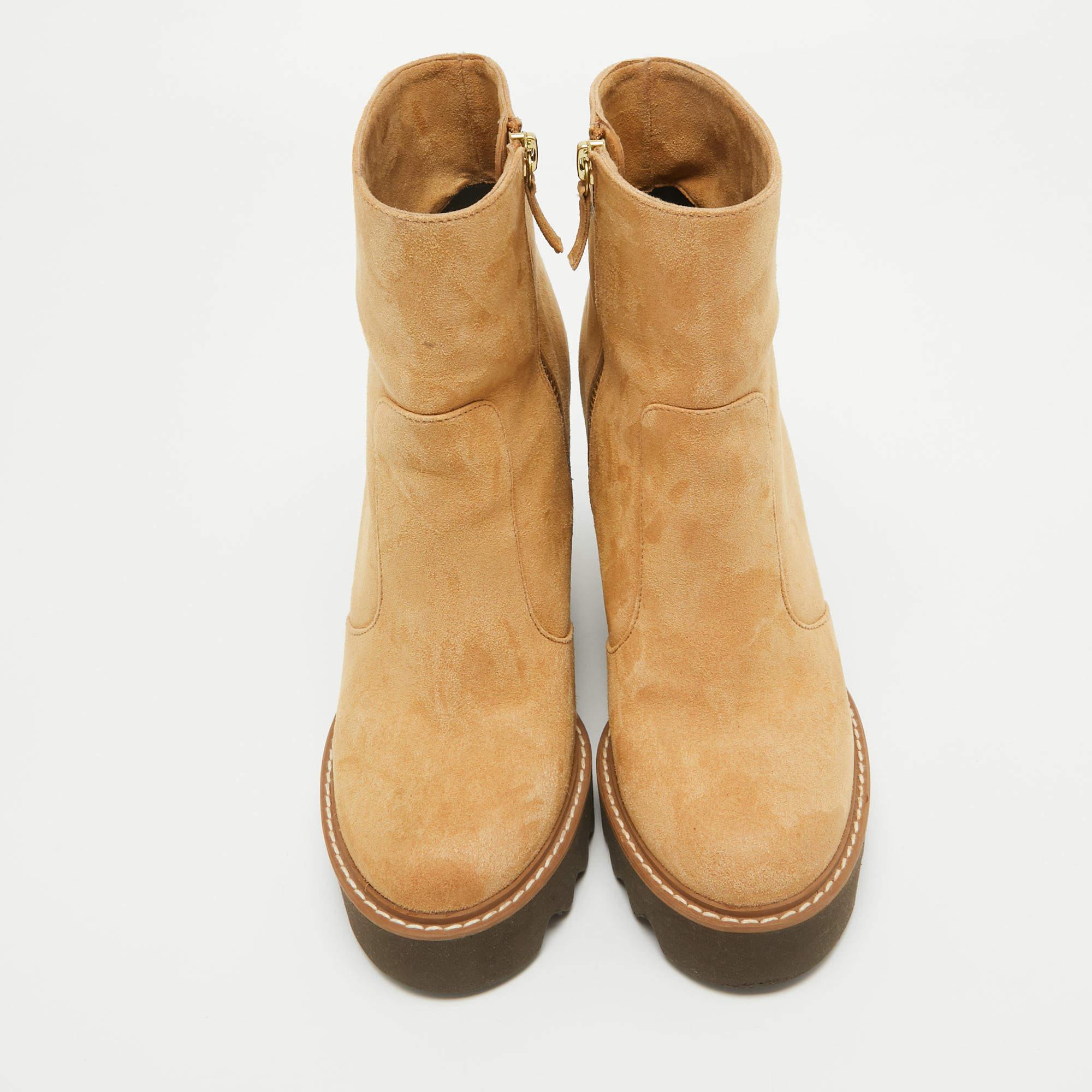 Marron Stella McCartney Brown Suede Leana Wadge Ankle Boots Size 37
