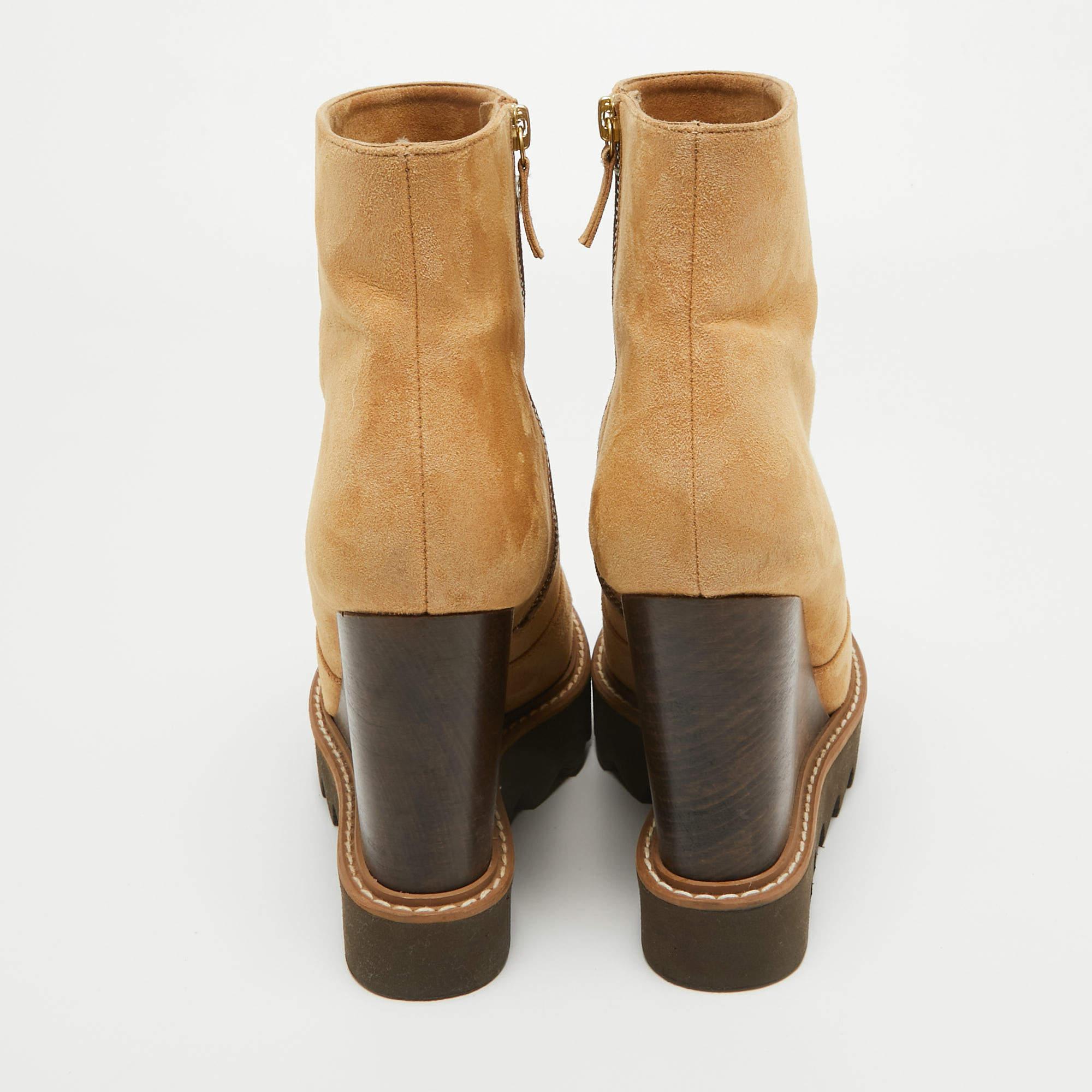  Stella McCartney Brown Suede Leana Wadge Ankle Boots Size 37 Pour femmes 