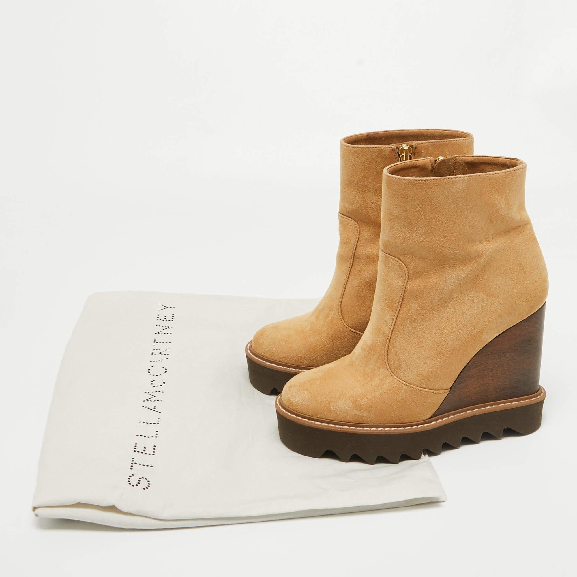 Stella McCartney Brown Suede Leana Wadge Ankle Boots Size 37 4