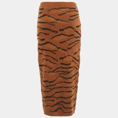 Stella McCartney Brauner Tiger Intarsien-Bleistiftrock aus Wolle M