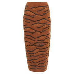 Used Stella McCartney Brown Wool Tiger Intarsia Pencil Skirt M