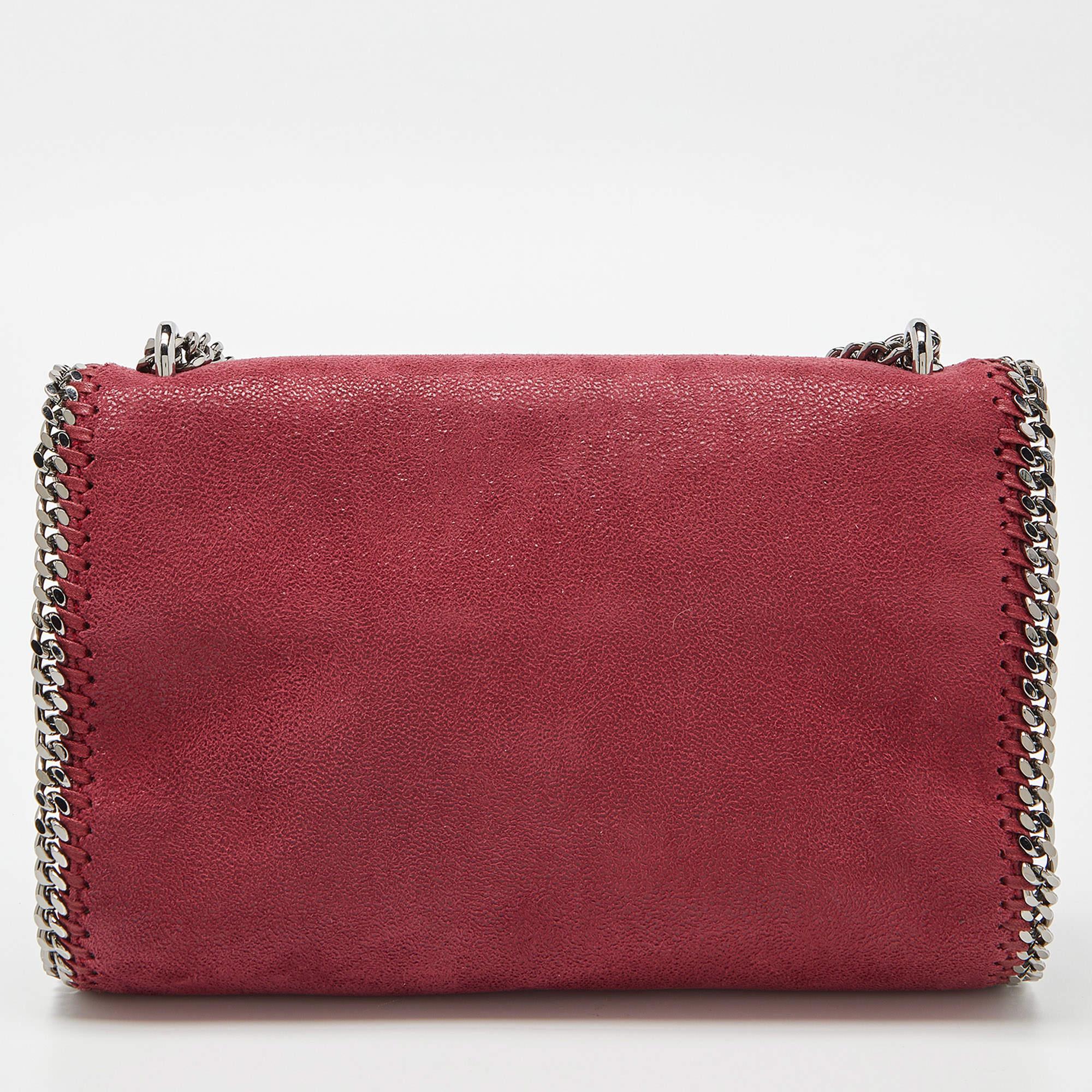 Stella McCartney Burgundy Faux Leather Falabella Shoulder Bag In Good Condition In Dubai, Al Qouz 2