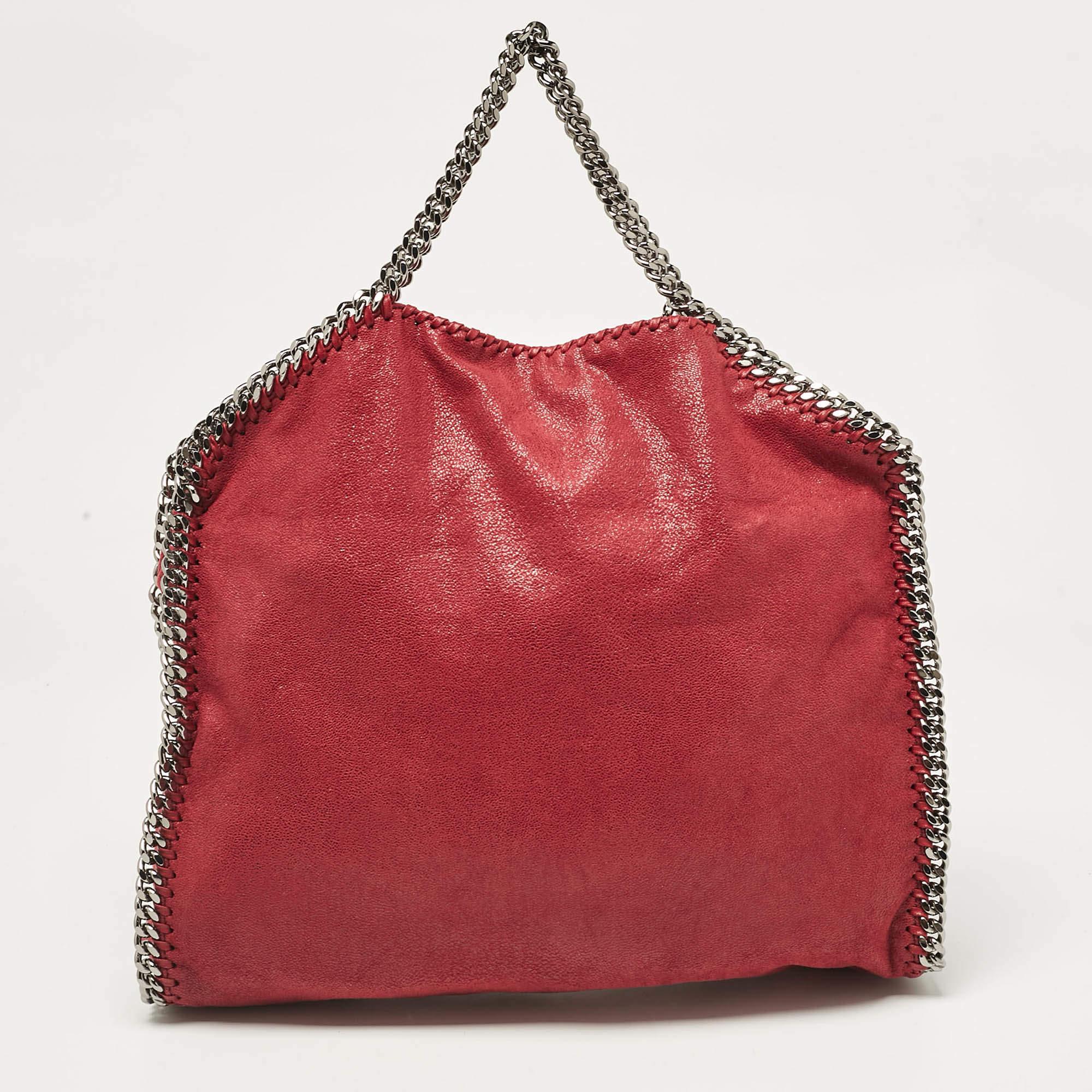 Stella McCartney Burgundy Faux Leather Small Falabella Tote In Excellent Condition In Dubai, Al Qouz 2