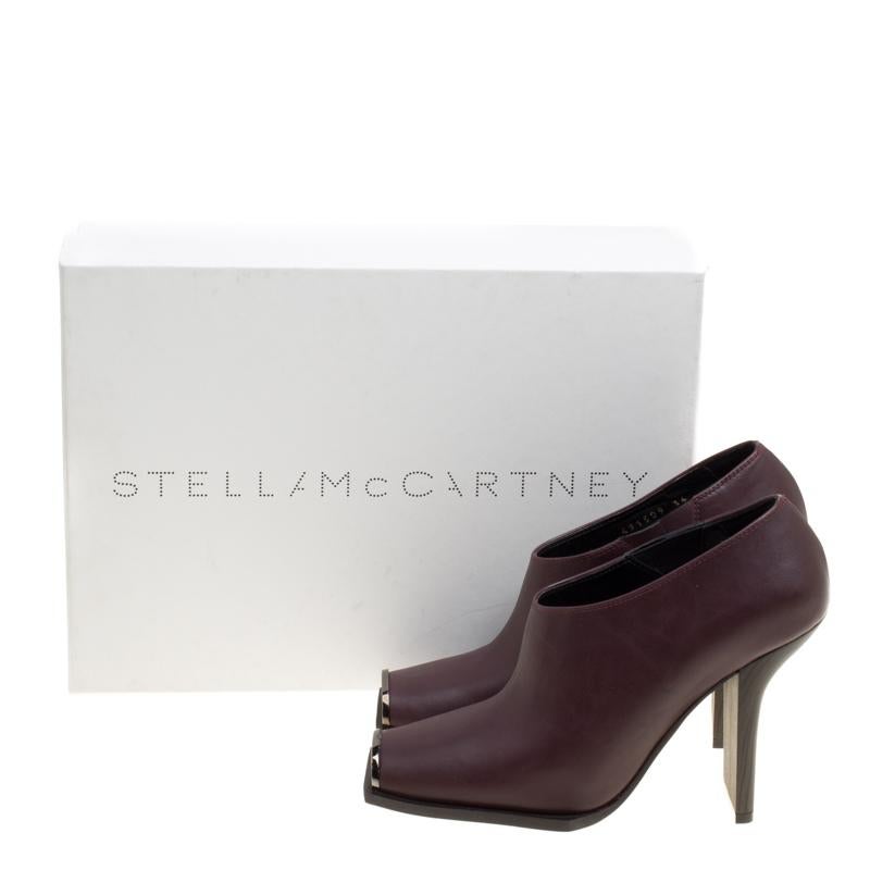 Women's Stella McCartney Burgundy Faux Leather Square Metal Toe Booties Size 36