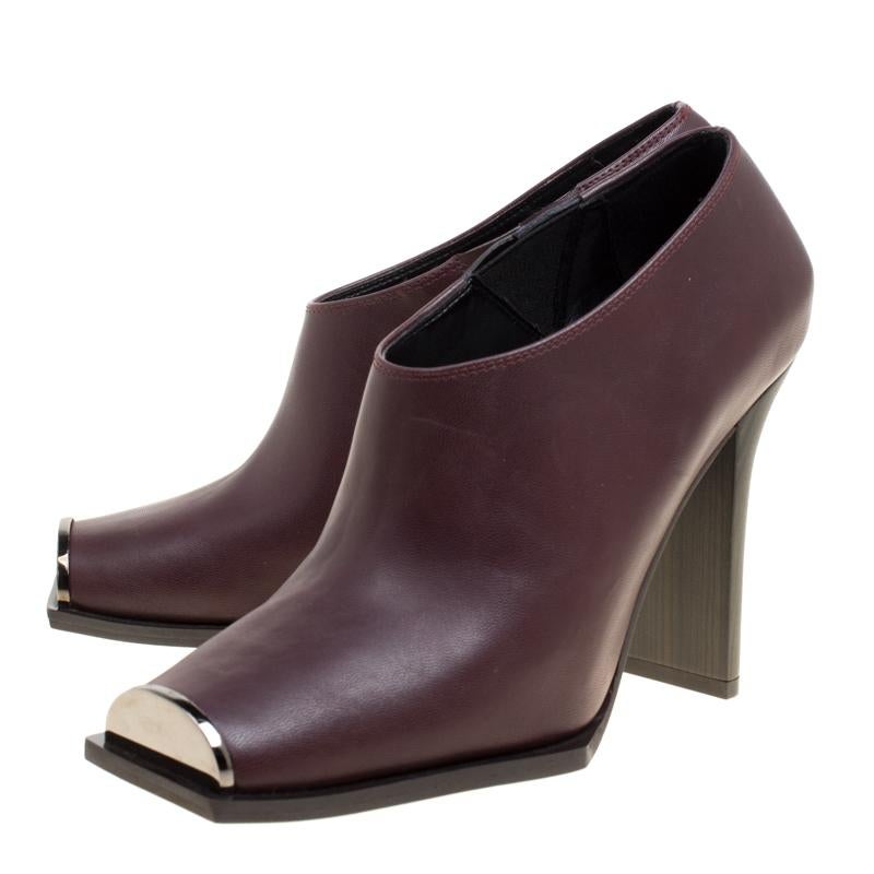 Stella McCartney Burgundy Faux Leather Square Metal Toe Booties Size 36 1