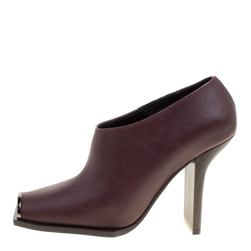 Stella McCartney Burgundy Faux Leather Square Metal Toe Booties Size 36 3