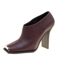 Stella McCartney Burgundy Faux Leather Square Metal Toe Booties Size 36