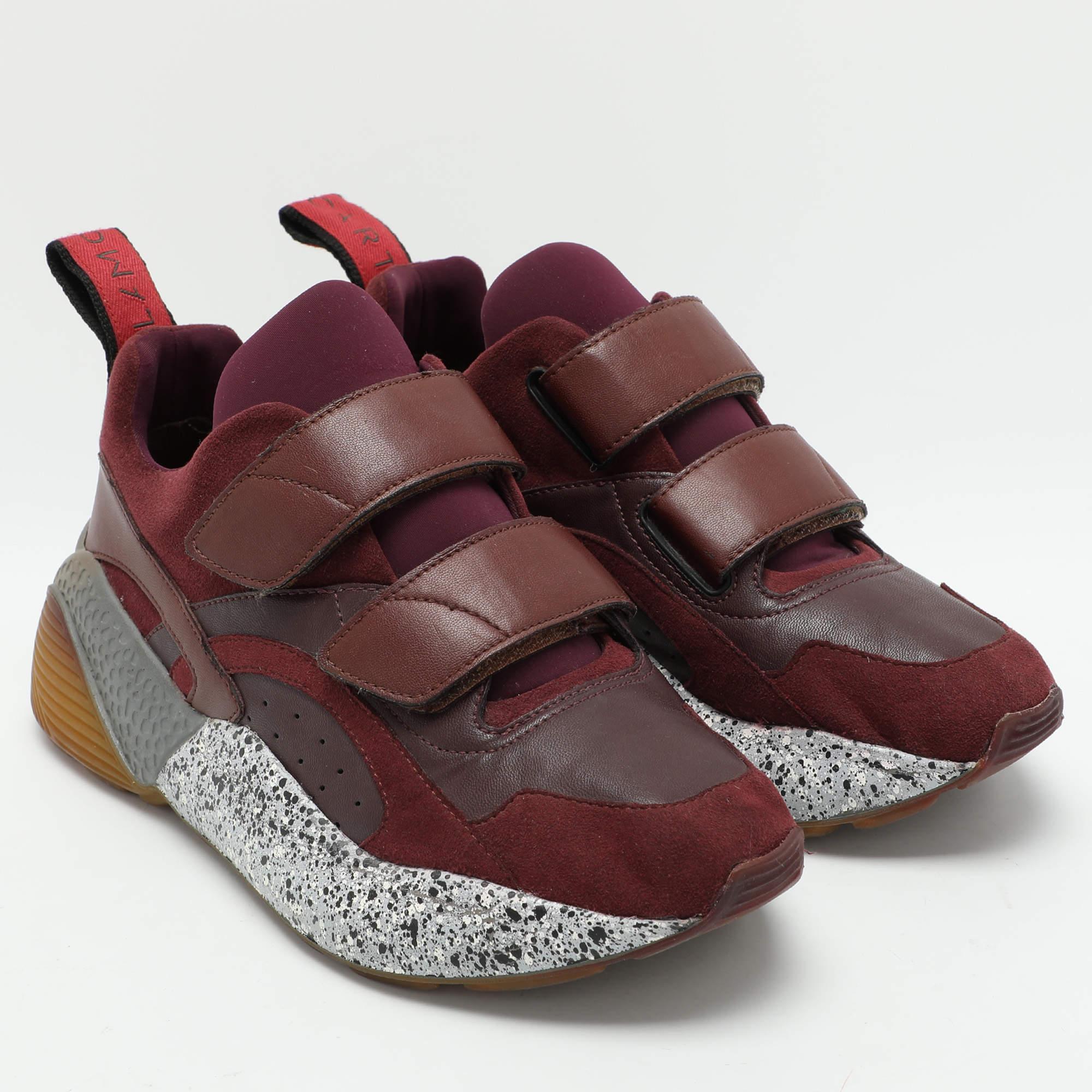 Baskets basses Eclypse Stella McCartney bordeaux en simili cuir et daim, taille 38 Bon état - En vente à Dubai, Al Qouz 2