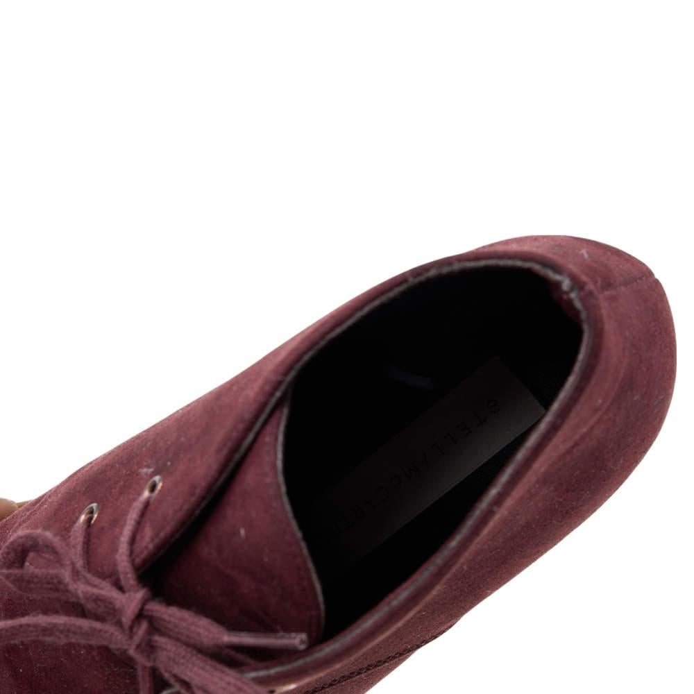 Stella McCartney Burgundy Faux Suede Lace Up Wedge Boots Size 37 3