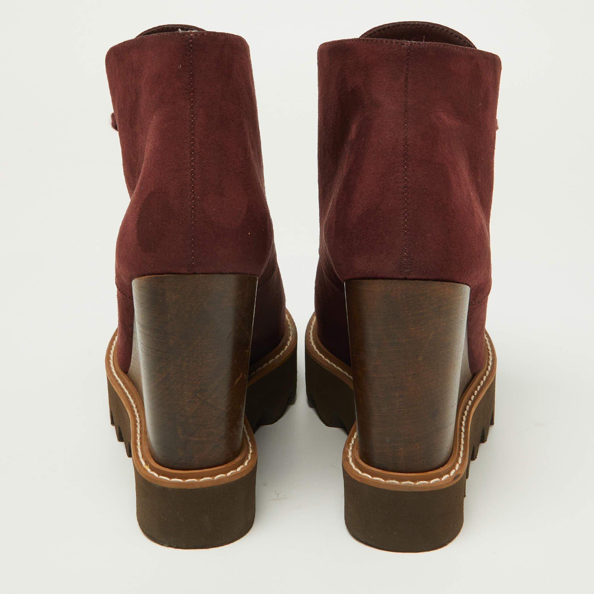 Stella McCartney escarpins compensés à lacets en faux daim bordeaux taille 39 Pour femmes en vente