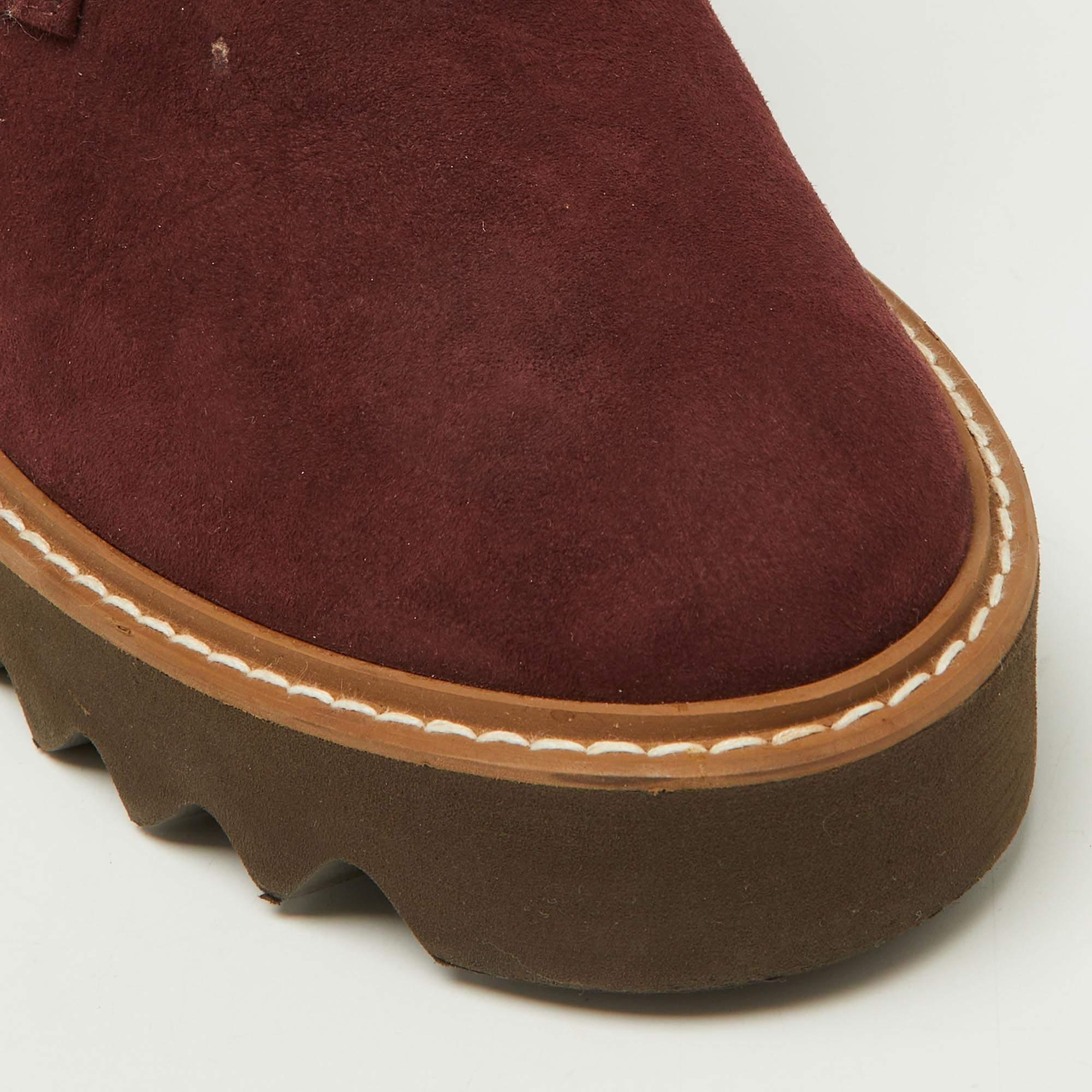Stella McCartney escarpins compensés à lacets en faux daim bordeaux taille 39 en vente 3