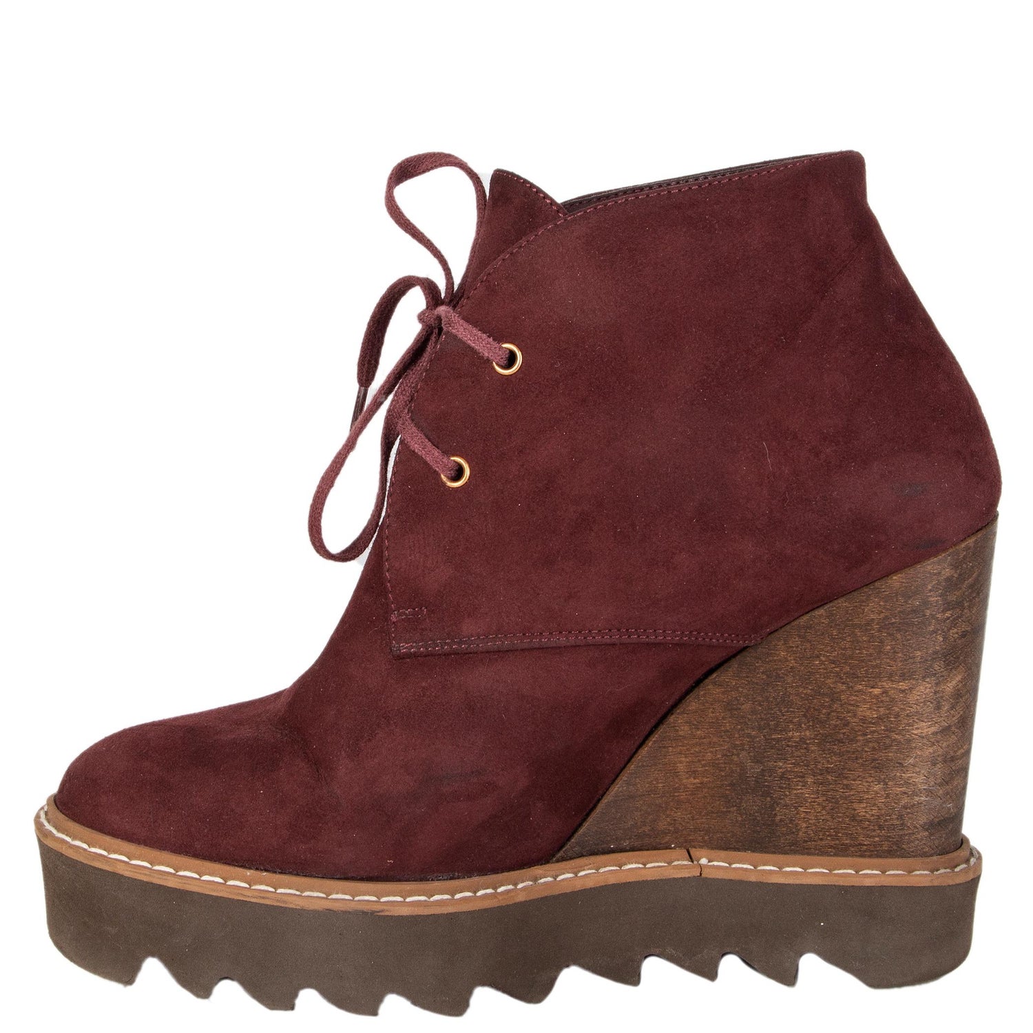 STELLA MCCARTNEY burgundy FAUX SUEDE LEANA Platform Wedge Ankle Boots Shoes  38 For Sale at 1stDibs